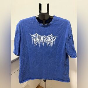 Blue Graphic T-Shirt – White Metal-Style Logo – Size XL